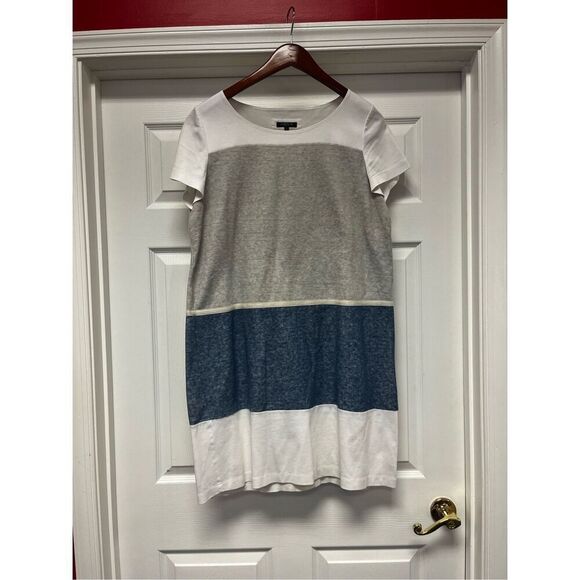 Lafayette 148 New York Blue & Gray Color Block Short Sleeve Knit Dress with Pick - Picture 1 of 7